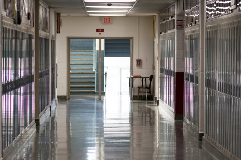 A high schools empty hallway.